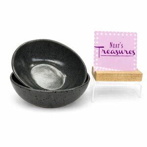 Next SLATE GRAY Black Speckled  Sightly Oval Stoneware Soup Cereal Bowls Set 2